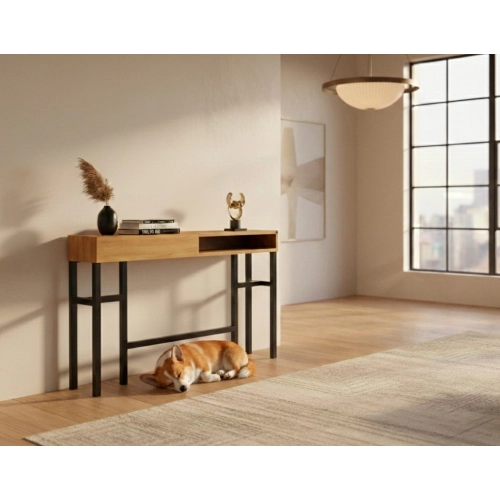 KONSOLA Z SZUFLADĄ DREWNO LITE DĄB OLCHA SKD-302